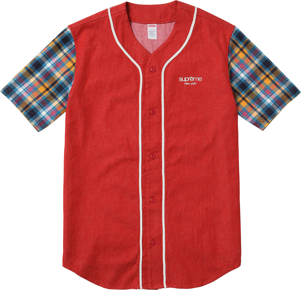 Supreme Denim Flannel Baseball Shirt Red –