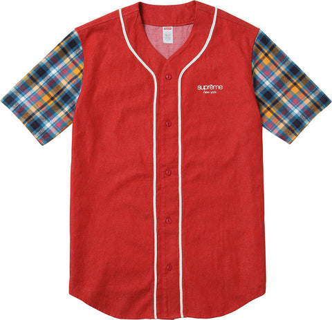 Supreme Denim Flannel Baseball Shirt Red