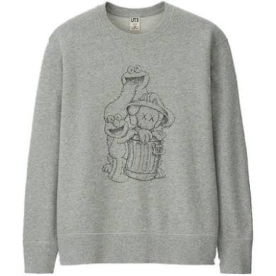 KAWS x Sesame Street Cookie Monster Elmo Sweatshirt Crew Gray