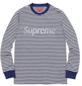 Supreme Striped Logo L/S Top Navy